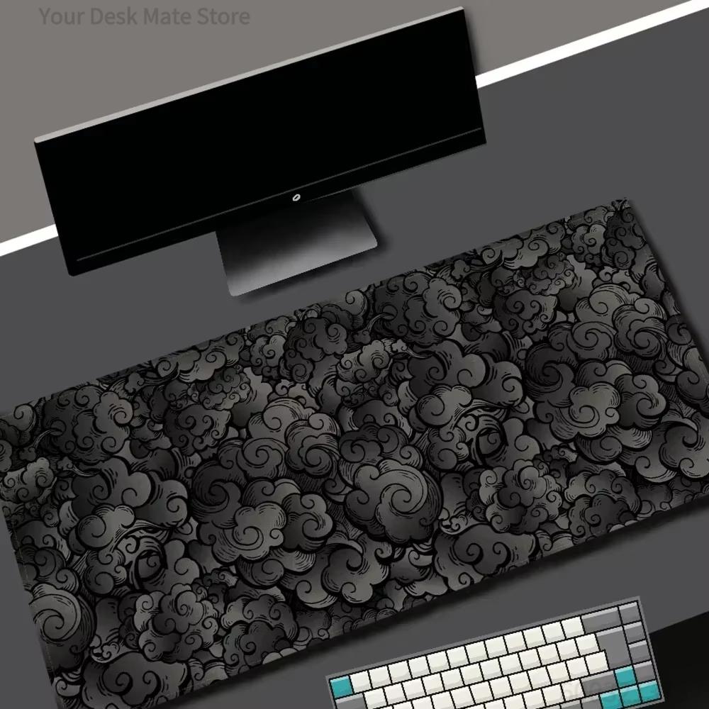 Dark Gray Japanese Cloud Texture Large Gaming Mouse Pad Waterproof Nonslip Desk Mat