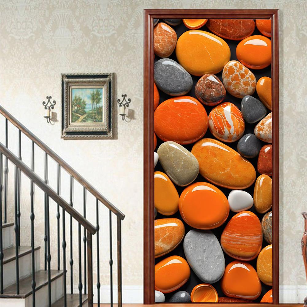 1 шт. Виниловая наклейка на дверь с галькой и пейзажем для спальни, домашнего декора, самоклеящаяся, съемная, настенная наклейка, для реновации двери, водонепроницаемый постер
