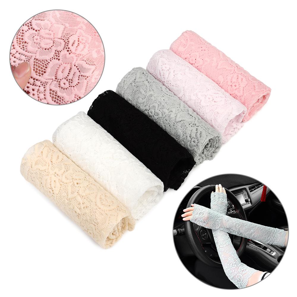 1 пара женских кружевных нарукавников с защитой от УФ-лучей, рукава для рук, митенки, ледяные манжеты для рук, перчатки без пальцев для вождения
