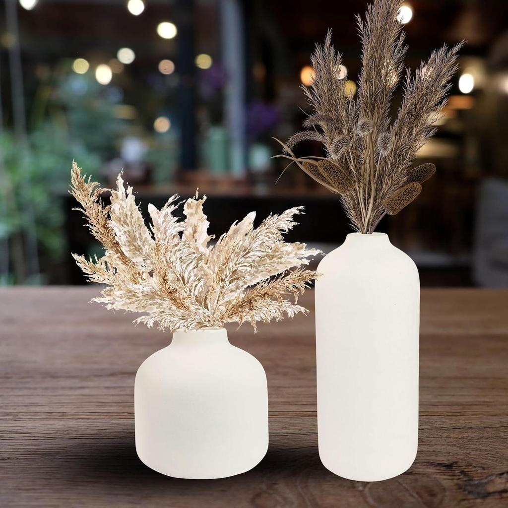 Керамическая «Белая цилиндрическая ваза» 5 и 9 дюймов | Декоративная круглая ваза для сухоцветов и пампасной травы | Вазы для домашнего декора