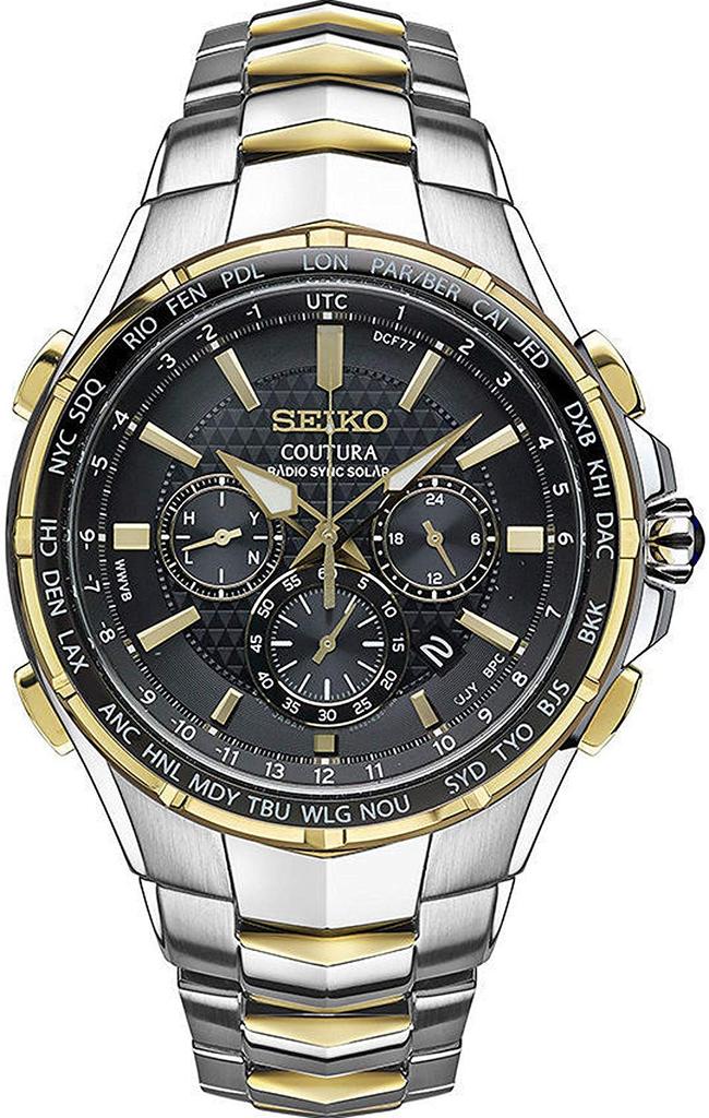 Seiko SSG010 Seiko Solar World Time Импортные Радиоуправляемые Мужские Часы, Двухцветные,