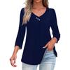 Shirts For Women Trendy V Neck Button T Shirts Casual Solid Color Summer Tees T Shirt Blouse Three Quarter Sleeve Tops For Women