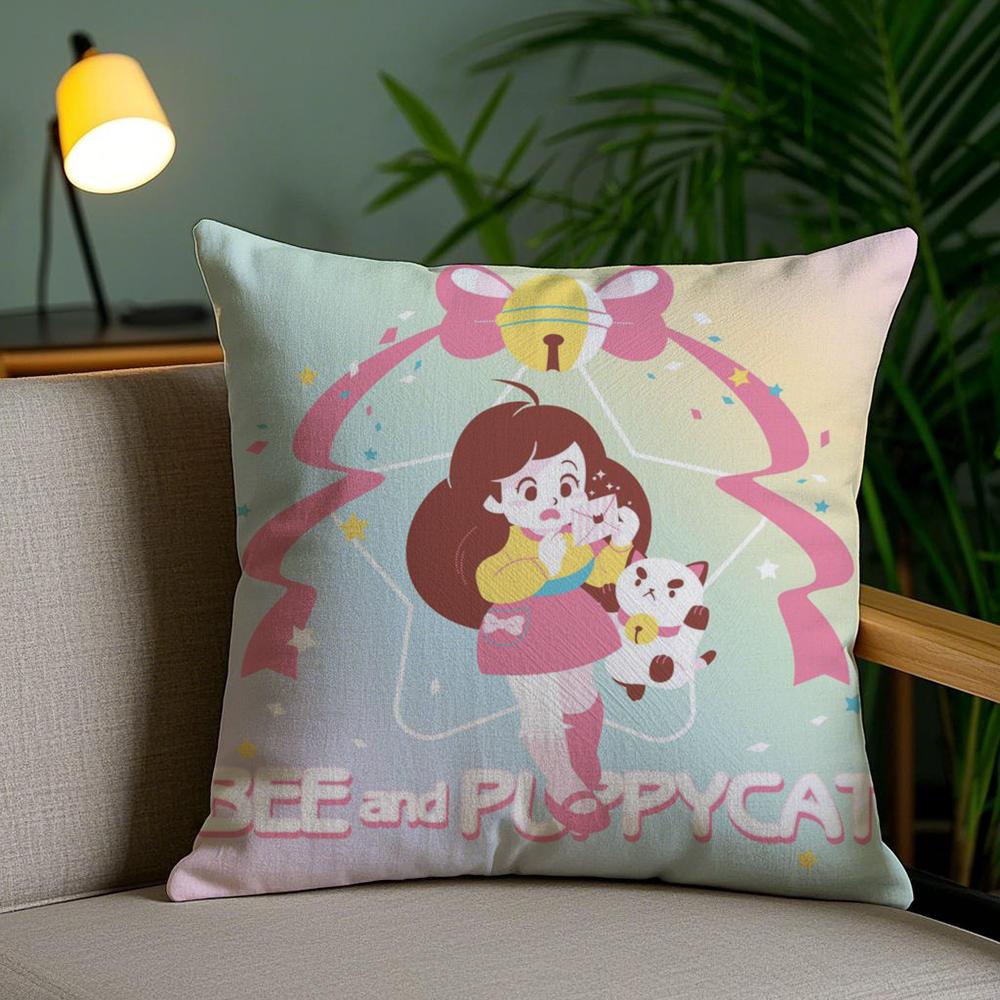 Чехол на подушку B-Bee и P-Puppycat Мягкий короткий плюш Двусторонний принт Домашний декор Машинная стирка Наволочка Подарок