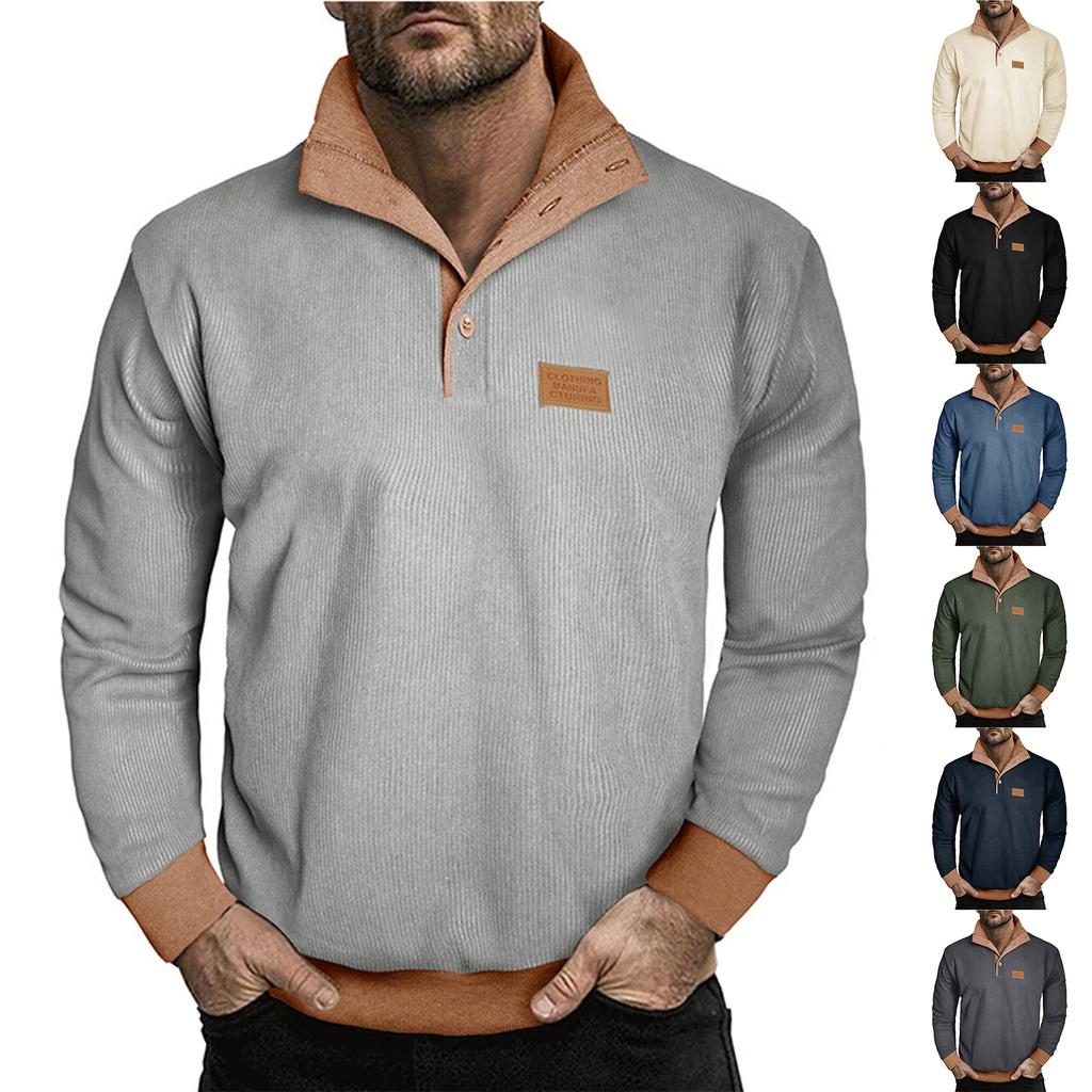 Men's Pullover Long Sleeved Stand Up Collar Sweatshirt Casual Collar Base Shirt