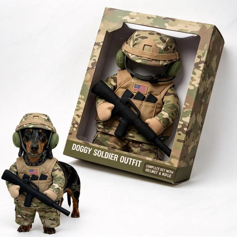 Dog Military Costume Cute Camouflage Soldier Pet Outfit with Tactical Vest Hat and Plush Prop for Puppy Party