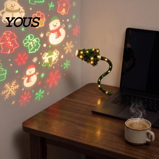Рождественский подарок для детей Проектор света 'Елка', USB Plug-and-Play LED-проектор с 6 праздничными световыми сценами, Гибкая 'гусиная шея'