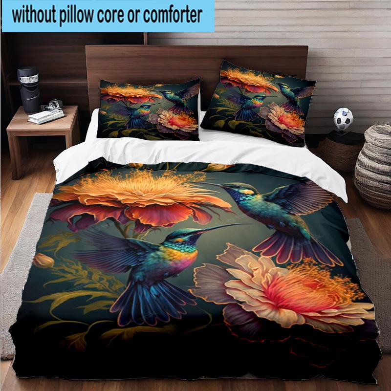 Hummingbird In Bloom 3pcs Bedding,Including 1pc Duvet Cover And 2pcs Pillowcases Perfect for Christmas,Ideal for Bedroom, Dormitory