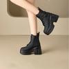 Мода 10 см Микрофибра Синтетика Женские Молния Массивный Каблук Платформа Ботильоны Осень Лодыжка Весна Лодыжка Мотоциклетные Обувь на Толстой Подошве
