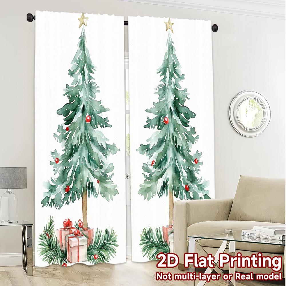 2 шт., Шторы Рождественские елки Снег Подарок Популярный принт Шторы Универсальные тканевые шторы Все сезоны Идеально подходят для гостиной,