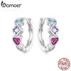 BAMOER стерлингового серебра 925 пробы, разноцветные цирконы, пряжки для ушей, серьги-кольца в форме сердца, гипоаллергенные серьги для женщин, подарки