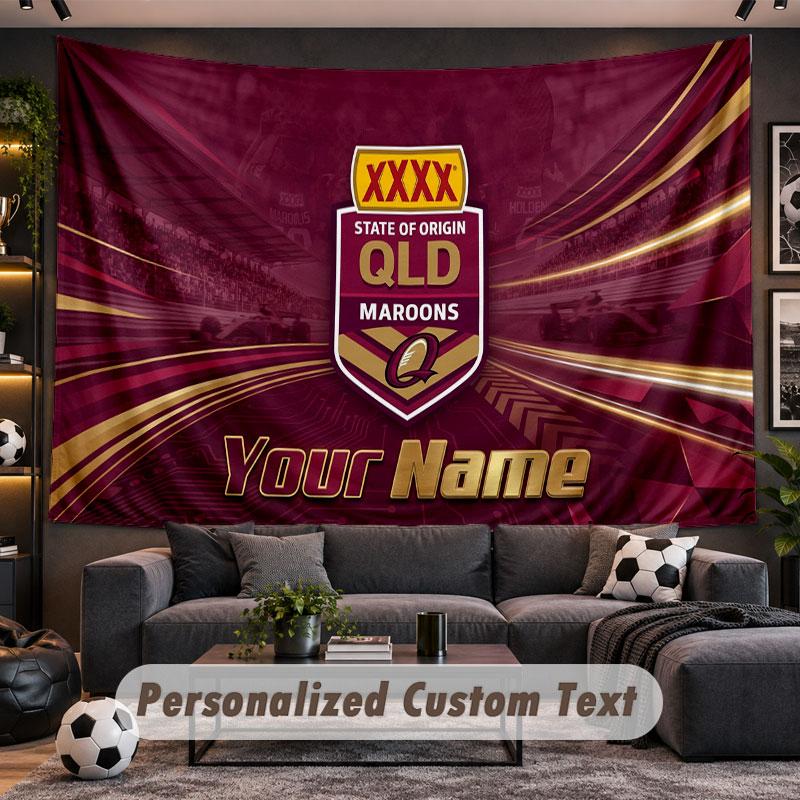 Wall Hanging Tapestry Custom NameQueensland Maroons Pattern Personalized Printed Fabric Wall Decor
