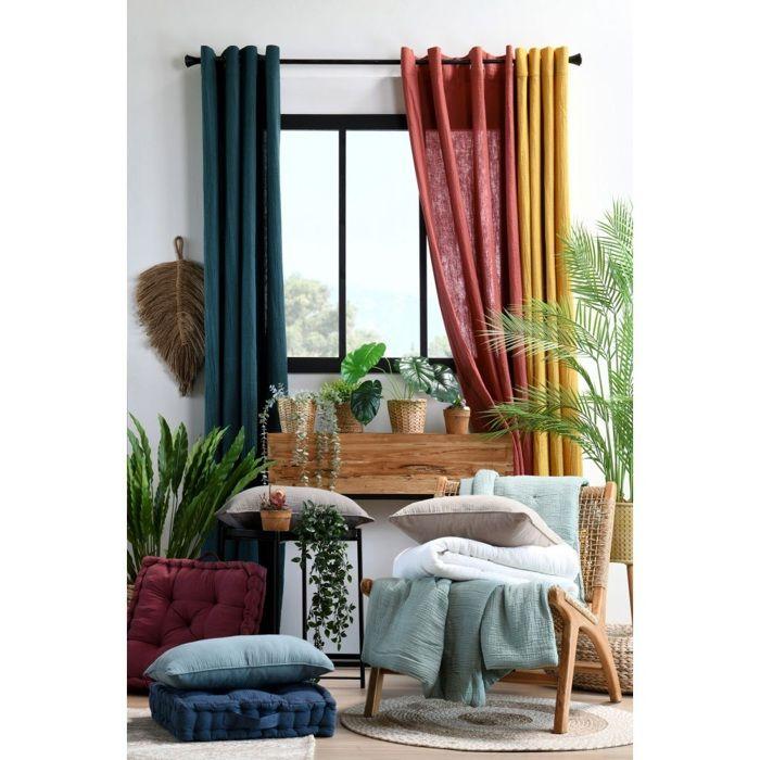 Rideau a oeillets en gaze de coton 140 x 260 cm Pop color bleu marine