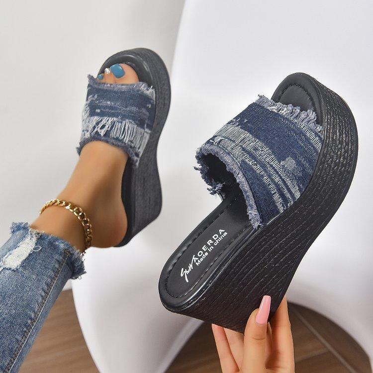 Женские тапочки Летние открытые большие танкетки на платформе для отдыха на открытом воздухе Модные удобные простые стильные тапочки Sapatilas De Mujer