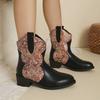 Fashion European and American Ethnic Style Women's Boots 2024 Autumn Winter New Western Cowboy Boots Color Blocked Versatile Short Boots