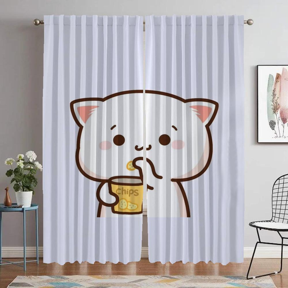 Кухонные шторы для гостиной, занавески Peach Mochi Cat, украшения на Хэллоуин, перегородки, шторы для домашнего интерьера, 2 шт., оттенки