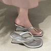 Internet Celebrity White Slope Heel Heightened Flip-flops Women's Summer Wear 2025 New Skirt French Cool Slippers