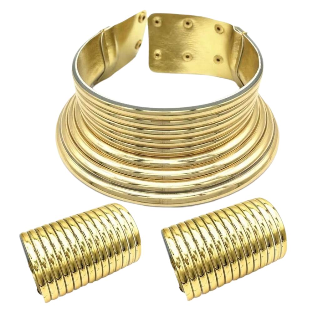 3 PCS Large African Collar Bracelet Set Vintage Statement Choker Necklace Ladies Personality