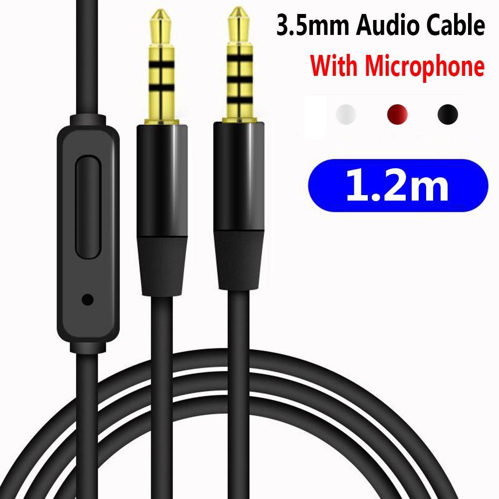 1.2m Headphone Volume Control Speaker Line Audio Cable 3.5mm Jack Aux Cord with Mic