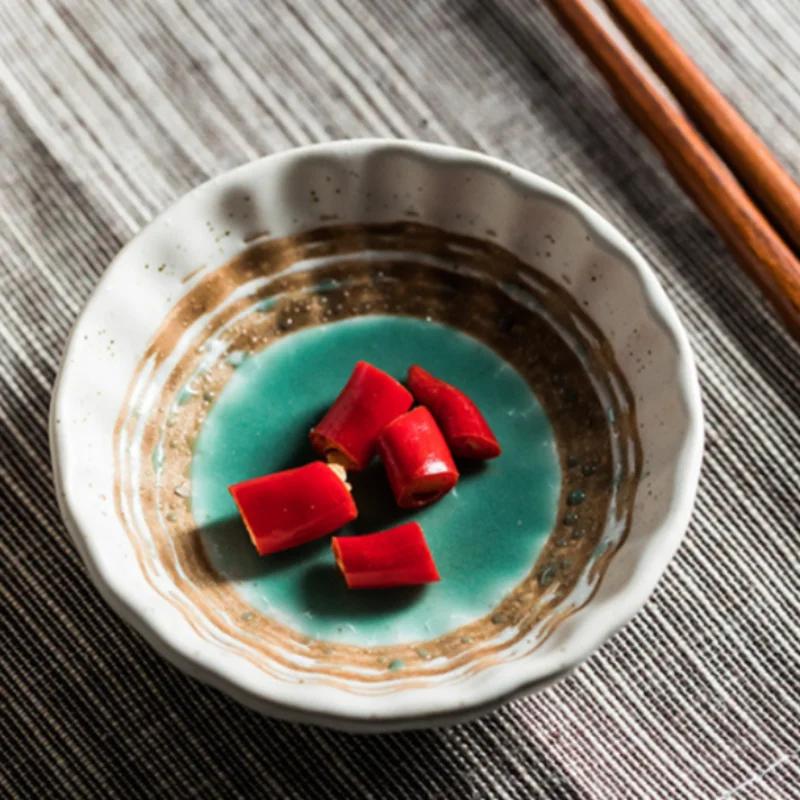 Japan Retro Ceramic Seasoning Plate Home Snack Plate Hotel Restaurant Hot Pot Sauce Dish Flavor Dish Kitchen Supplies Tableware