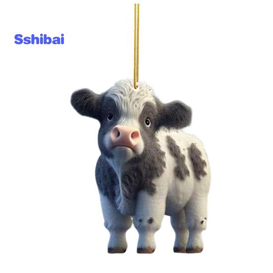 Милый мультяшный хайлендский коровий автомобильный кулон, акриловый художественный ремесленный орнамент, прекрасный автомобиль, зеркало заднего вида, украшение для дома, Рождественская елка, подвесное украшение, подарок
