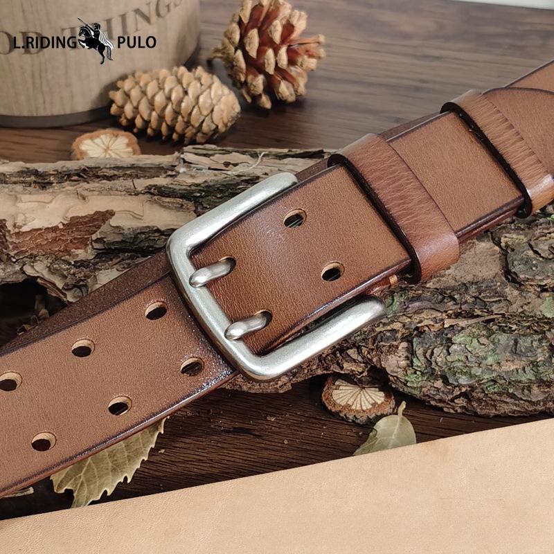 Высококачественный ремень с двойной пряжкой для мужчин, натуральная кожа, верхний слой, чистая коровья кожа, ретро, повседневный ремень