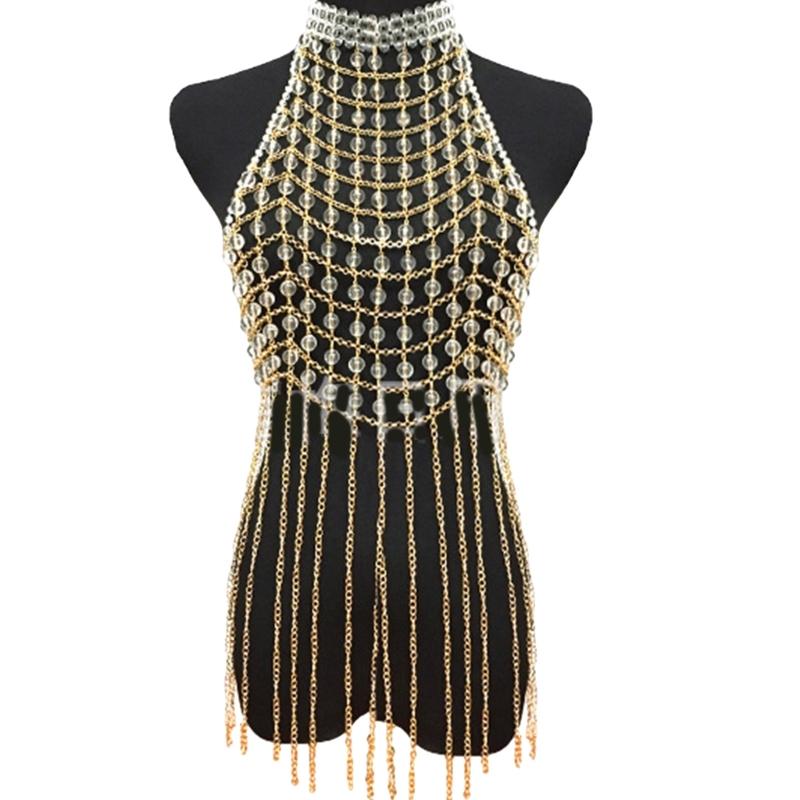 Adjustable Length Elegant Pearls Body Chain Sensual Chest Jewelry Accessory Portable for Beach and Evening Wear