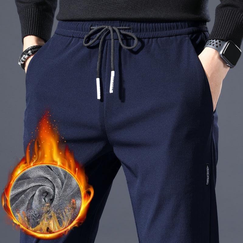 Men's Casual Fleece Lined Pants for Autumn and Winter Straight Leg Loose Long Pants Outer Wear Autumn Pants Sports Pants for Young and Middle Aged Men