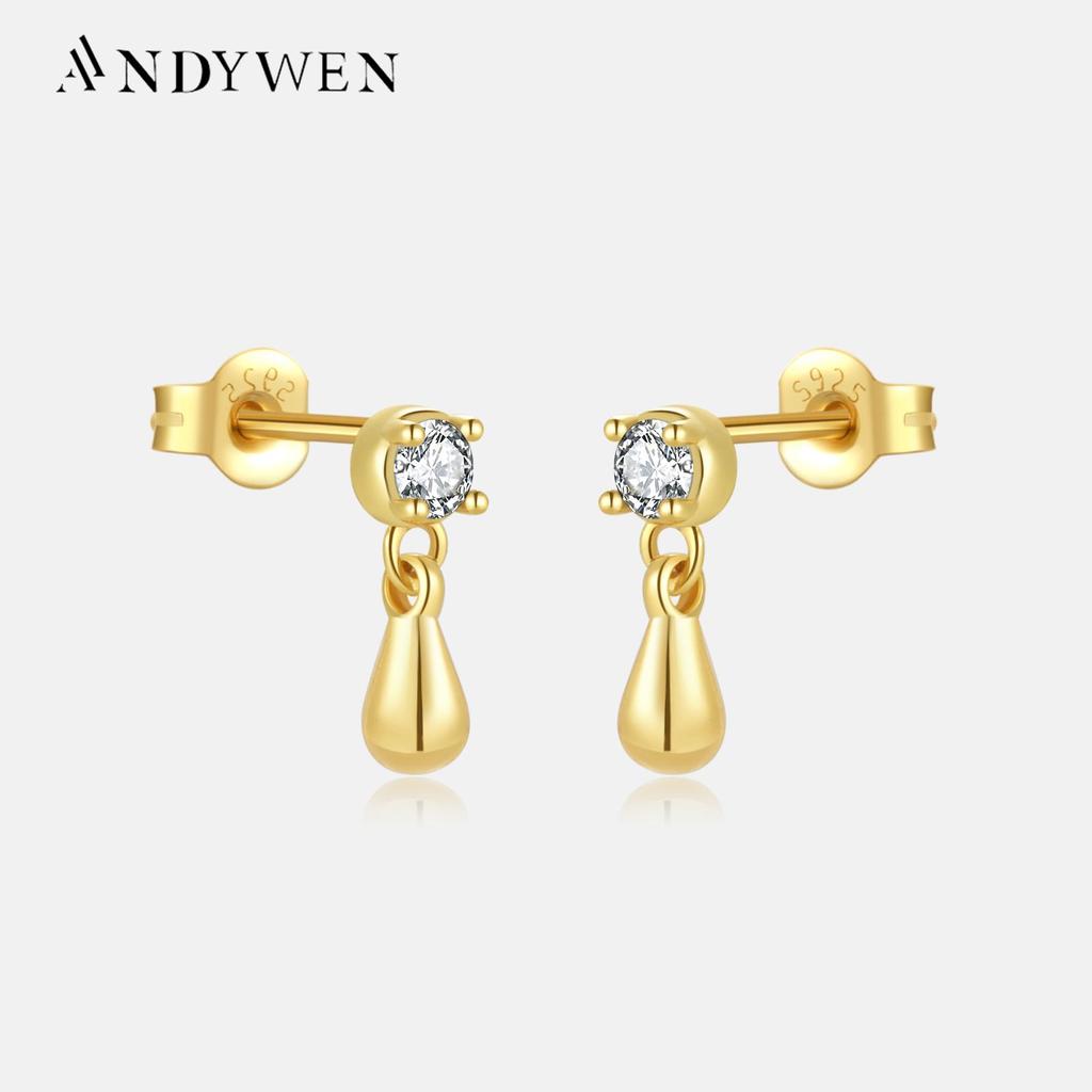 ANDYWEN Стерлингового Серебра 925 пробы, 1 пара легких, роскошных модных серег-гвоздиков с подвеской в виде капли воды, женские 2023, Высокое ювелирное искусство