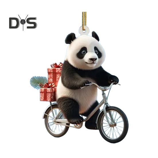 Рождественский кулон для автомобиля в форме реалистичной ездящей панды, легкий подвесной аксессуар для рождественских елок, дверей, окон, подвесной орнамент, сумка или