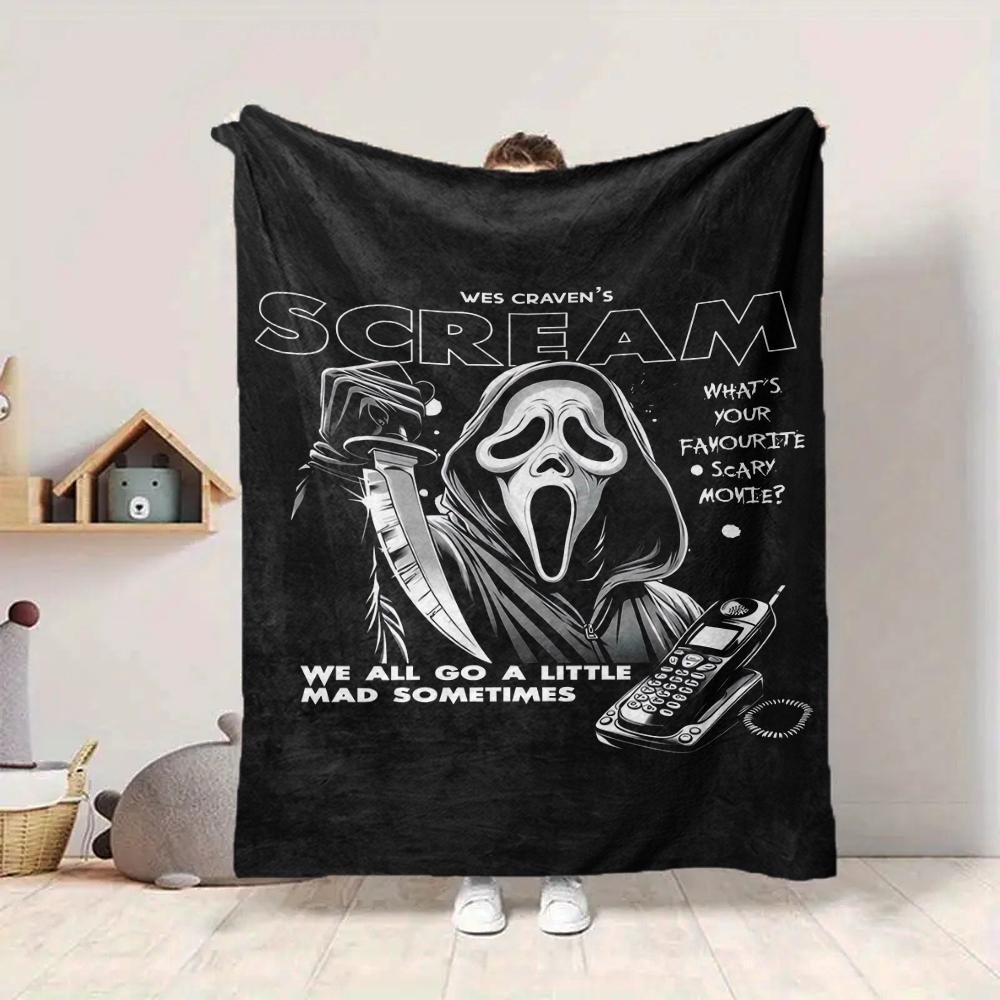 1Pc Scream Horror Movie Poster Blanket Soft And Comfortable Casual Warm Camping Travel Christmas Halloween Xmas Gift M924131