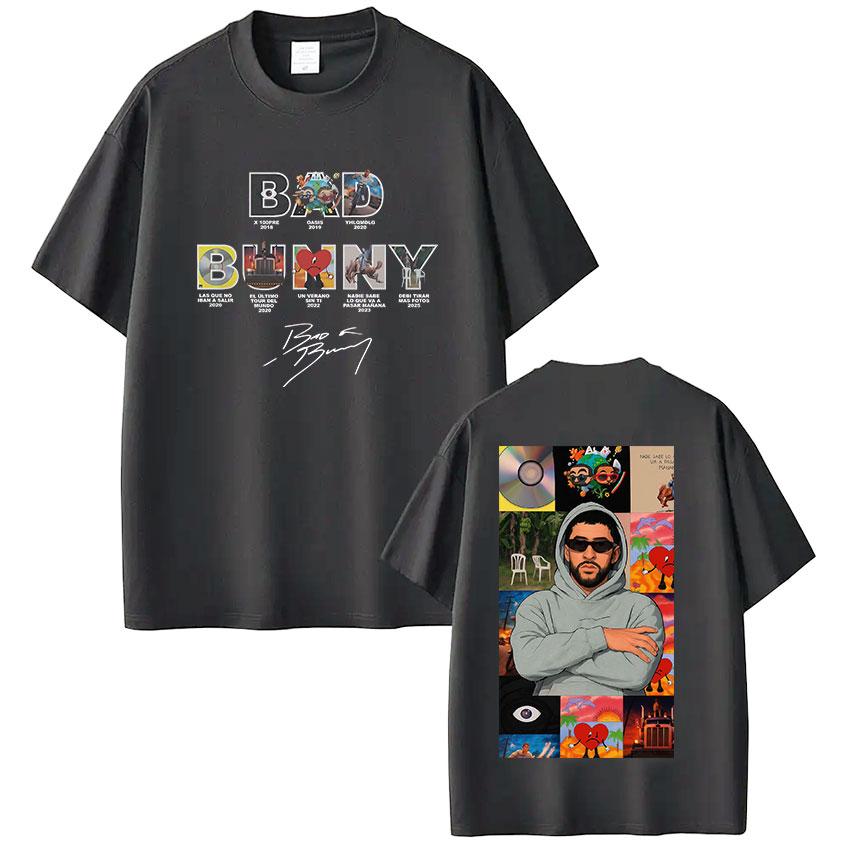 Дизайн Обложки Альбома Рэпера Bad Bunny Напечатанная Футболка Подходит для Унисекс Женщин Удобная и Мягкая Хлопковая Уличная Одежда