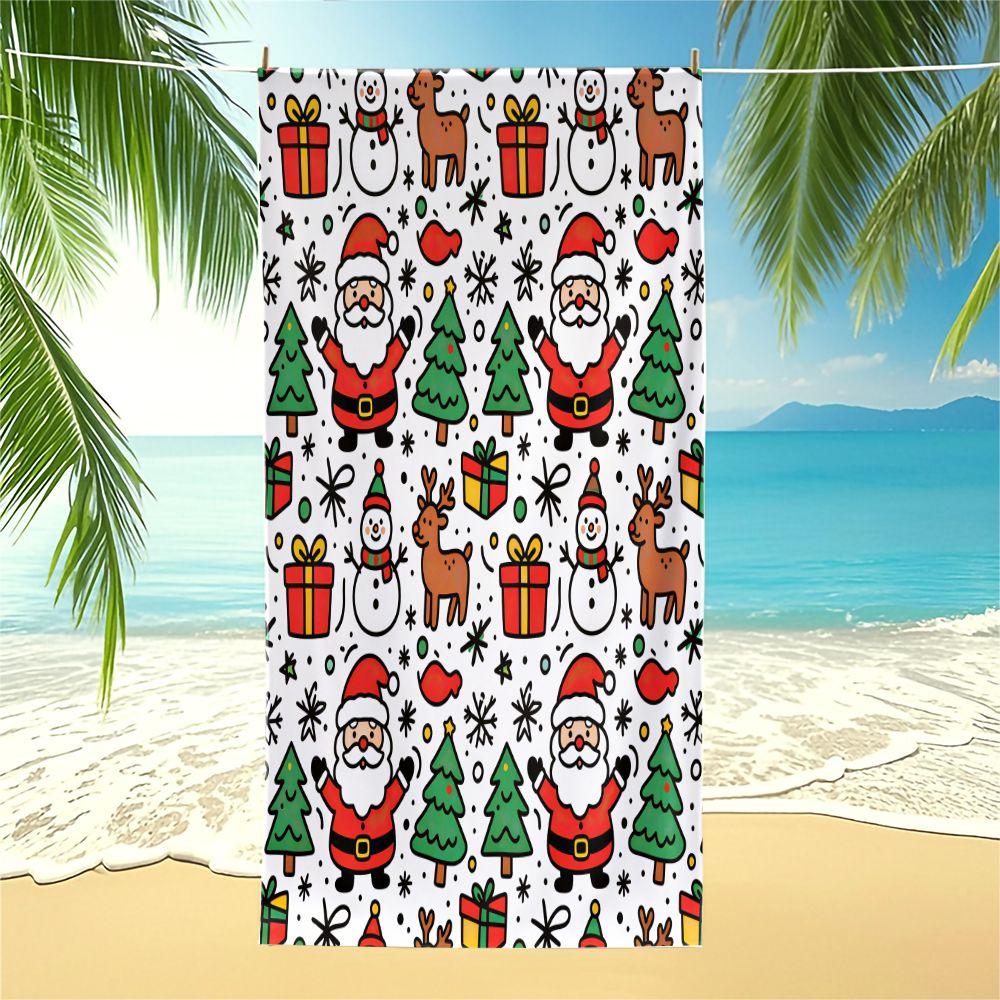 Christmas Santa Reindeer Beach Towel Pool Towel Camping Towel Bath Towel Blanket HD Print Holiday Bath Towel