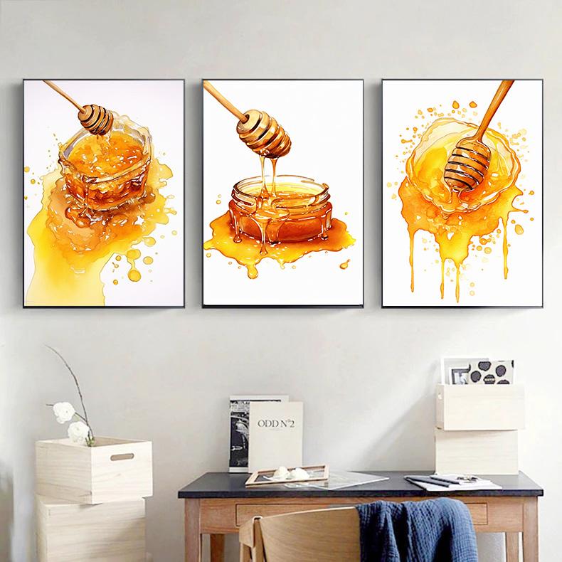 Fresh Bees Collecting Honey And Canned Honey Poster Print Wall Art Pictures Canvas Painting Living Room Bedroom Home Decor Gift