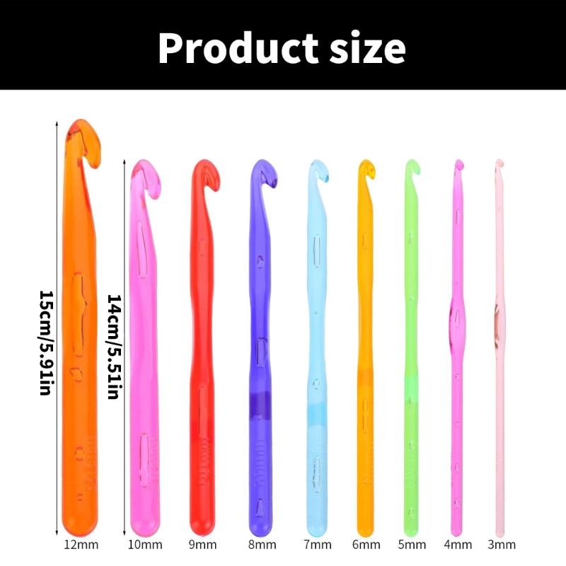 9 шт. Прозрачные Цветные Крючки для Вязания 3-10 мм 12 мм Эргономичная Ручка Крючок для Вязания Игла для Начинающих Опытных Хоббистов