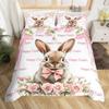 Easter Rose Rabbit Duvet Cover Cute Bunny Happy Easter Bedding Set Full for Kids Boys GirlsRustic Flower Animal Comforter Cover