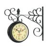 Retro Double Sided Iron Wall Bracket Clock Office Home Living Room Decoration