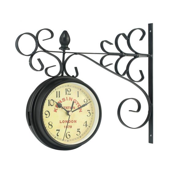 Retro Double Sided Iron Wall Bracket Clock Office Home Living Room Decoration