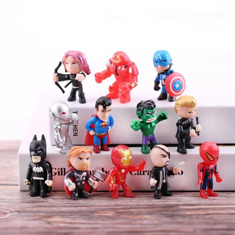 Latest 12 Pcs Latest Q Avengers Small Figures Hulk Thor Spider Man Action Figurine Toys Superhero Model Toys For Children Christmas Gifts
