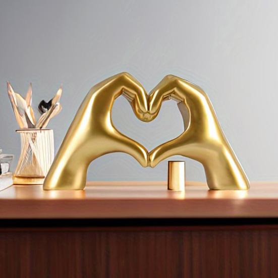 Love Gesture Figurine Resin Love Heart Hand Shape Statue Sculpture Home Office Wedding Party Desktop Decoration Ornament