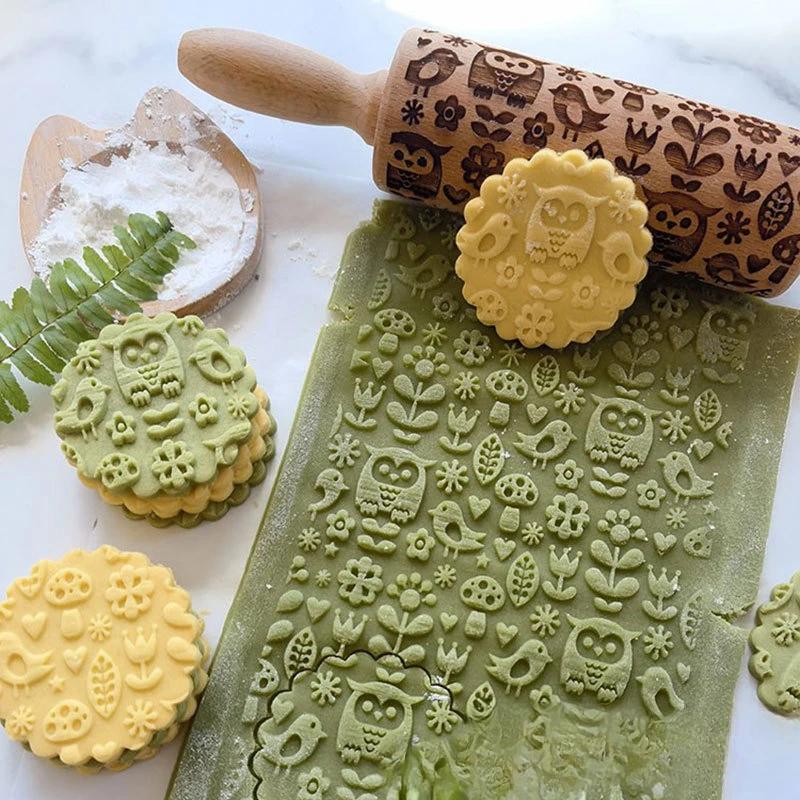 Мультяшный бисквитный принт, катящийся снежинка, лось, деревянный узорчатый ролик, форма для выпечки своими руками, рождественские аксессуары для выпечки на Хэллоуин