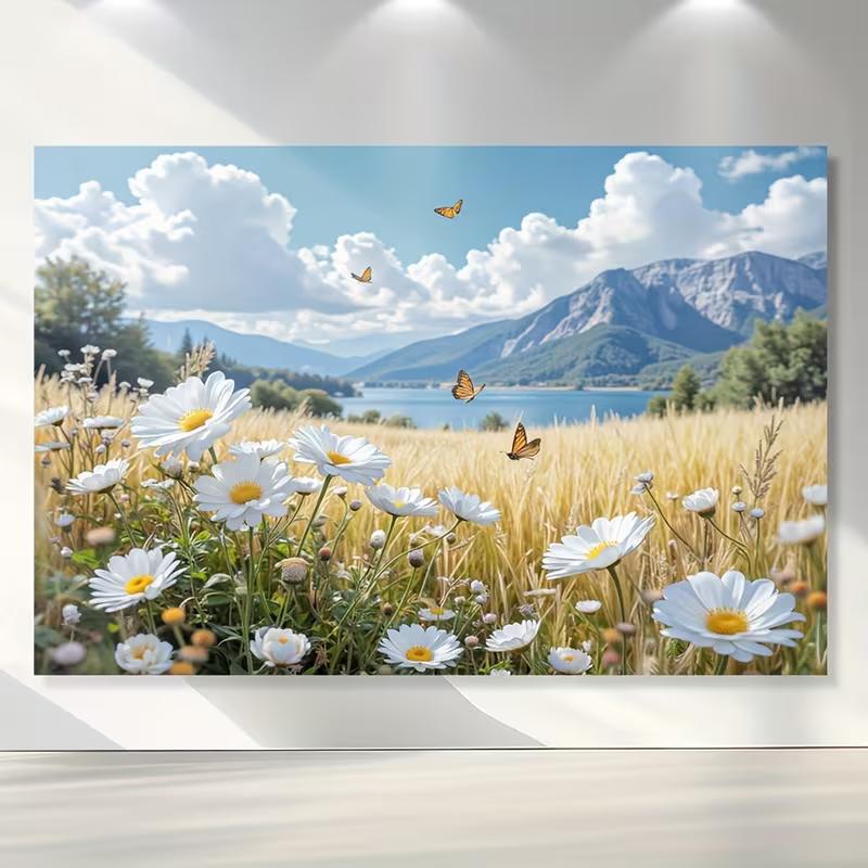 2D Spring Wildflower Lake Landscape Backdrop Photography Background Banner