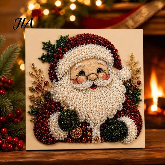 Art Therapy Projects DIY Christmas Pearl Painting Kit with Wooden Frame, Decorative Craft, Wreath/Santa Glowing Holiday Kits Claus/Xmas Tree/Stocking