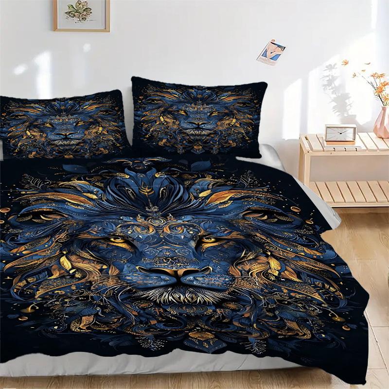 3pcs Lion Mandala Art Duvet Cover Set, Soft Comfortable Duvet Cover,Guest Room (1*Duvet Cover + 2*Pillowcase, Without Core) yy251104145