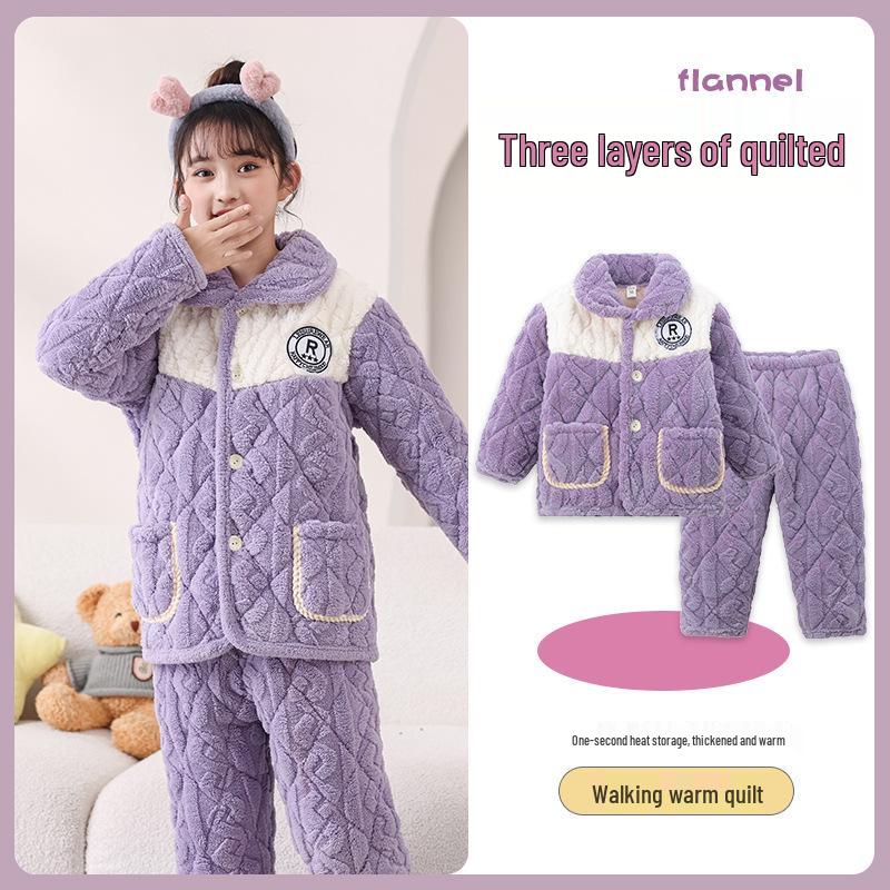 Зимний детский стеганый фланелевый пижамный комплект с флисовой подкладкой для мальчиков, девочек и малышей, семейный matching set