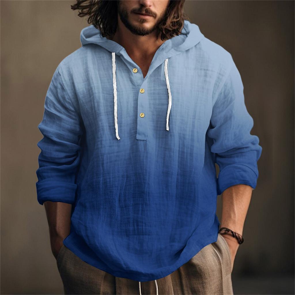 Printed Men's Cotton And Linen Shirt Hooded Long-sleeved Hooded Spring And Summer Casual Daily Wear