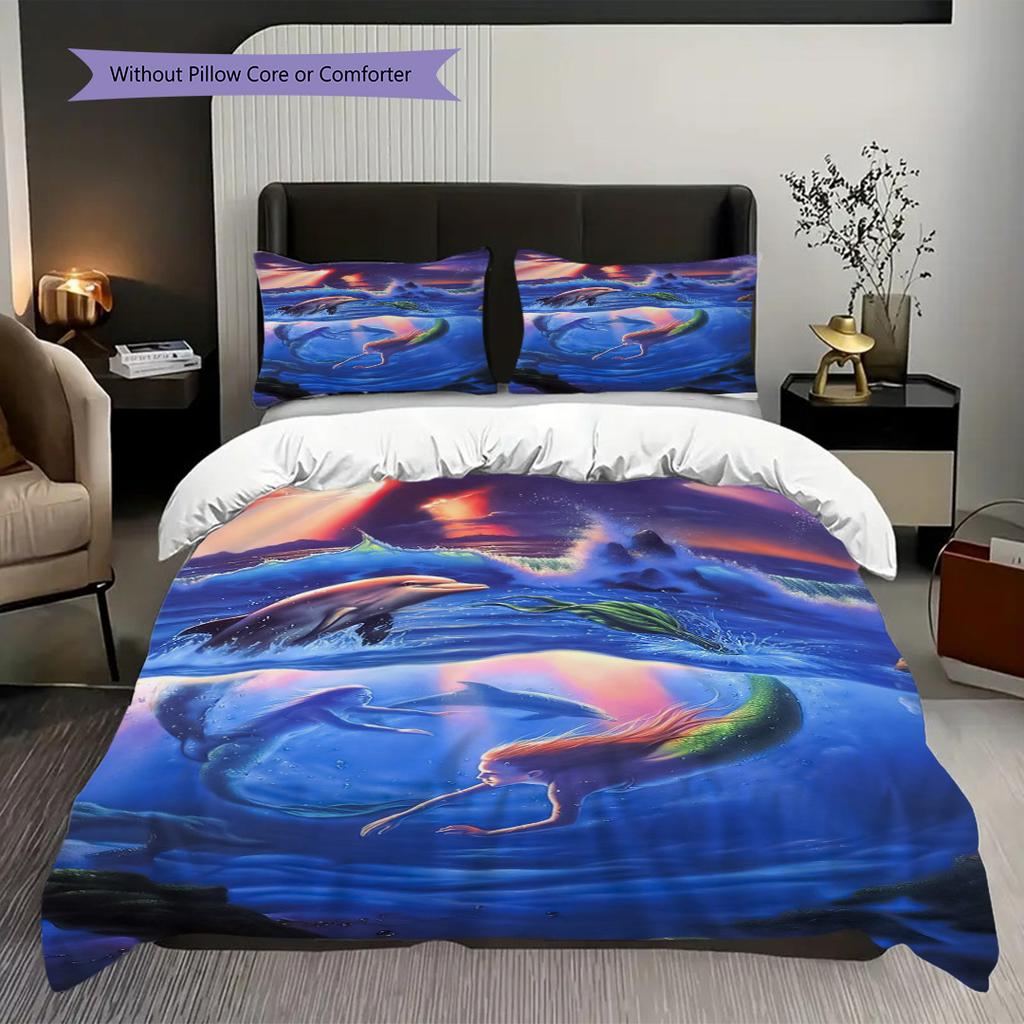 Mermaid Fantasy Underwater Dreams Set Threepiece Set 1 Duvet Cover 2 Pillowcase Without Core Christmas Birthday Gift Bedding Set