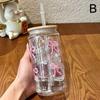 500Ml Pink Cute Bow Print Water Bottle Drinking Can Iced Hot Coffee Juice Plastic Cup Pink Bowknot Tumbler Cup