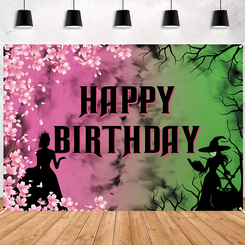 A witch-themed birthday banner featuring cherry blossoms and an elegant queen design, suitable for indoor/outdoor use