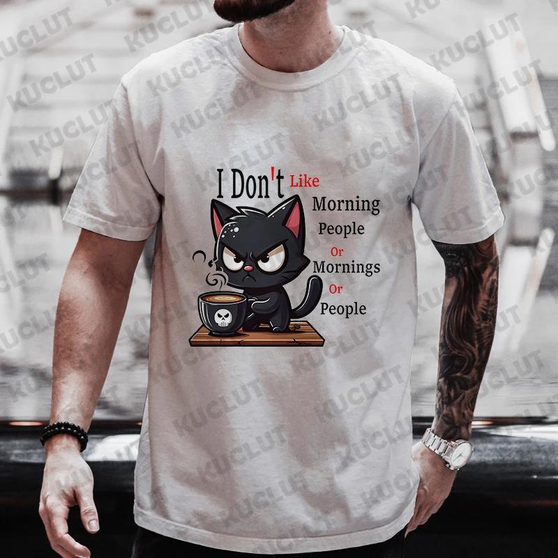 Мужская уличная одежда Cat Lover Funny Coffee Because Murder Print Футболка с коротким рукавом и круглым вырезом Уличная летняя футболка