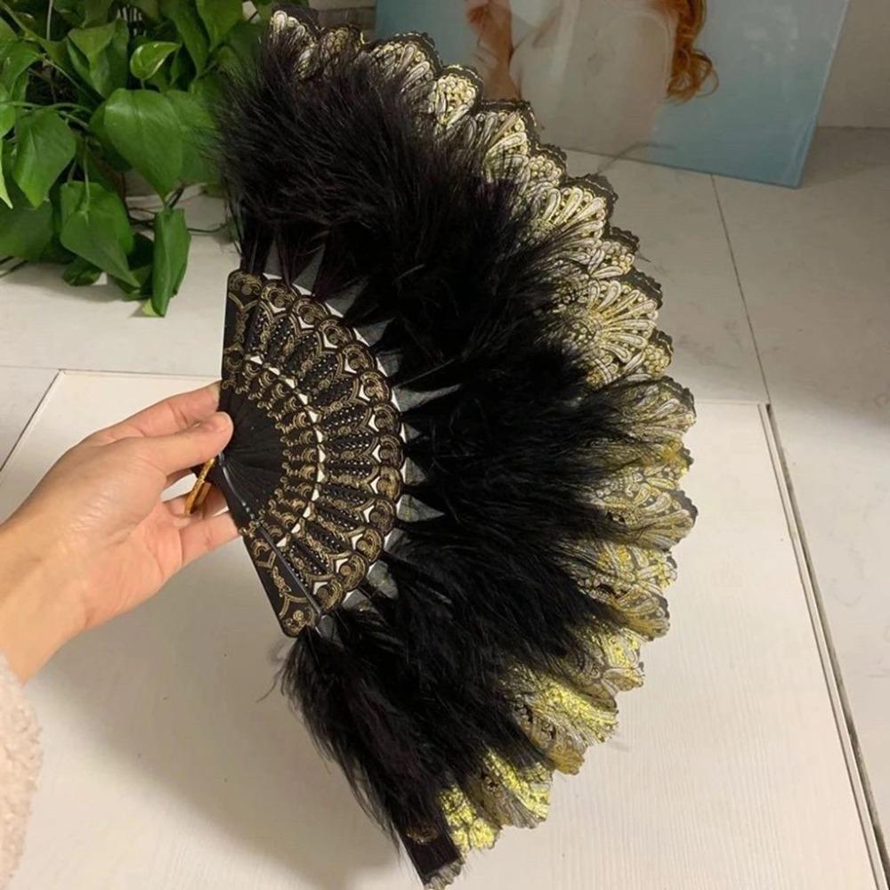 Accessories Handmade with Pendant Dance Hand Fan Party Decor Feather Folding Fan Wedding Gift